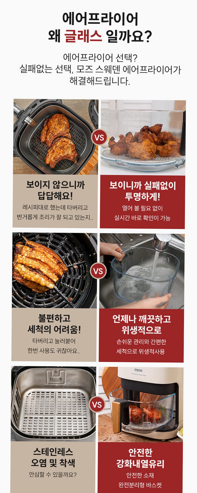 모즈스웨덴 글라스 에어프라이어 4.2L MA-5000G 아이보리 에어프라이기